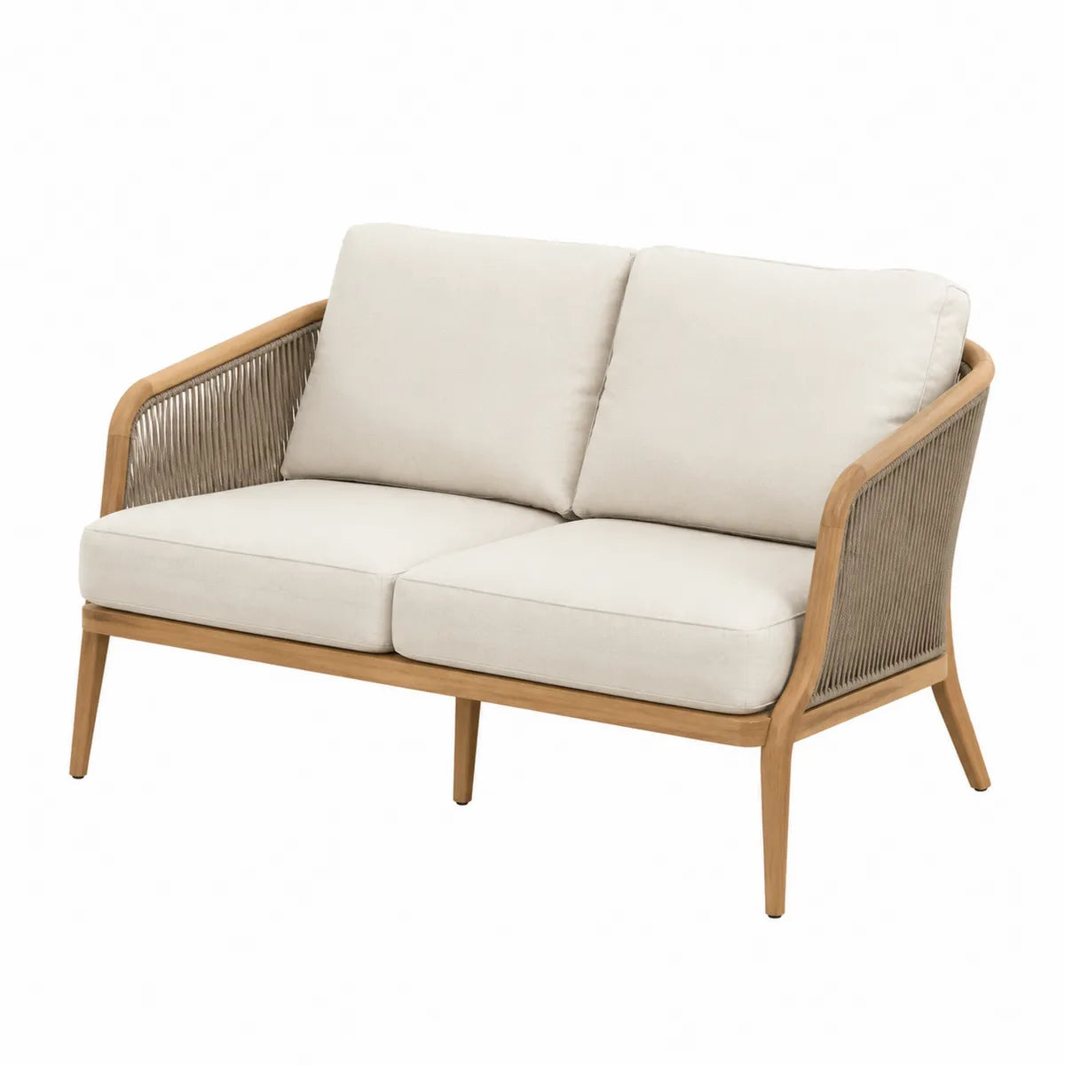 Dwuosobowa sofa z drewna dębowego i plecionki sznurkowej, kremowa