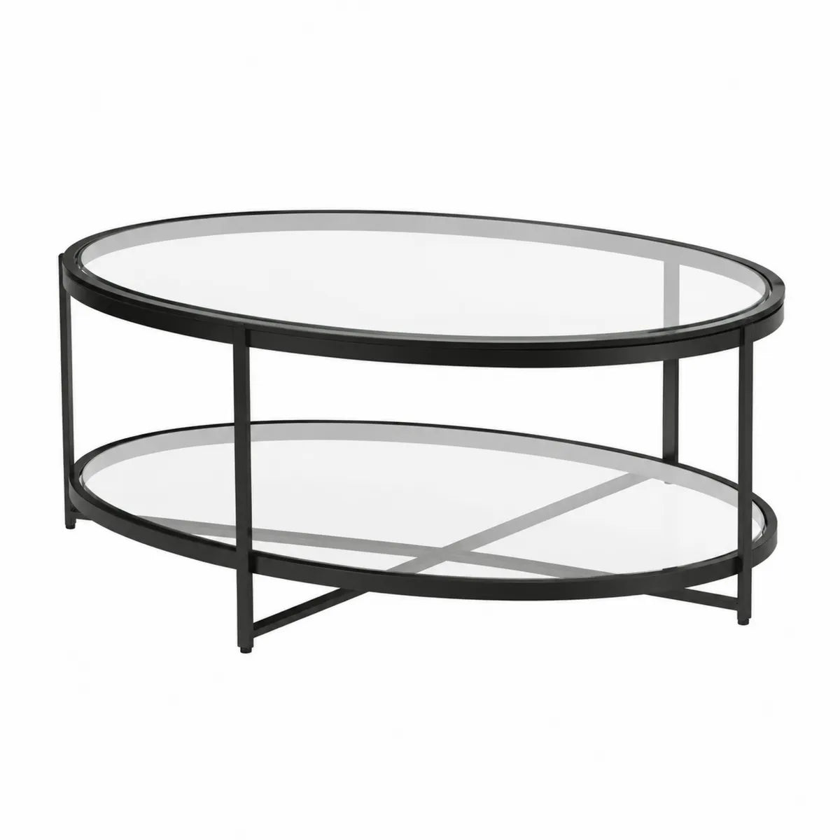 Owalny stolik kawowy z metalu i szkła hartowanego 110x60x45 cm