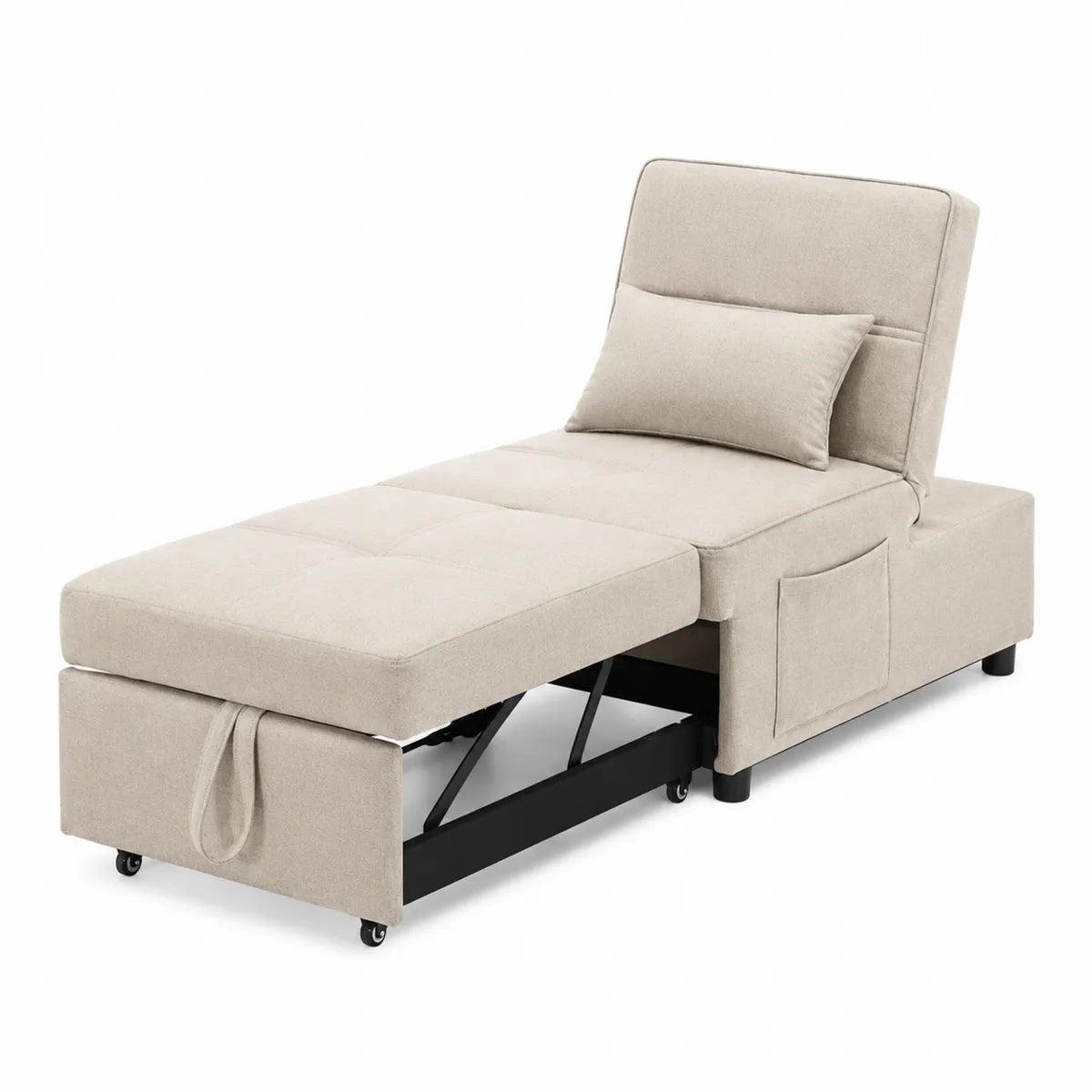 Sofa rozkładana z poliestru z poduszką beżowa