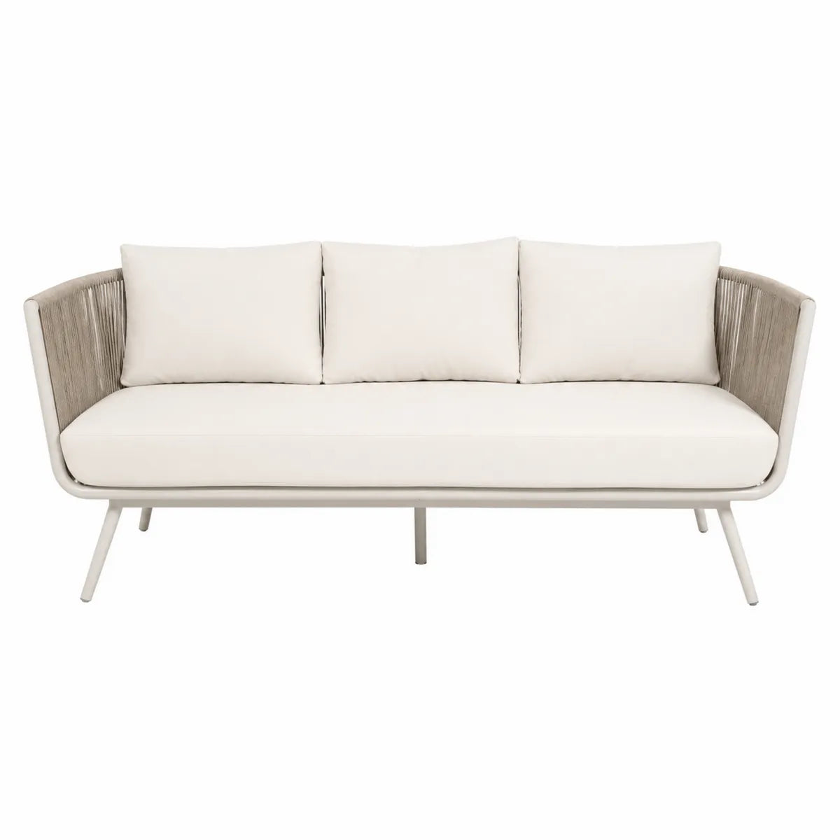 Sofa ogrodowa trzyosobowa beżowa aluminium sznurek syntetyczny poliester
