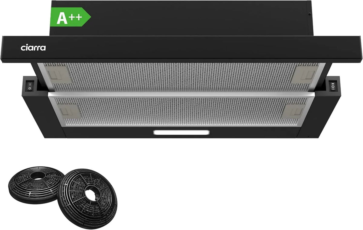 CIARRA okap kuchenny, CBB6906D 60 cm- Classe kaptur ssący, 391 m3 / h, klasa energetyczna A, ewakuacja i recykling, oświetlenie LED, czarny CBCB6906D 60 cm-Classe m3/h