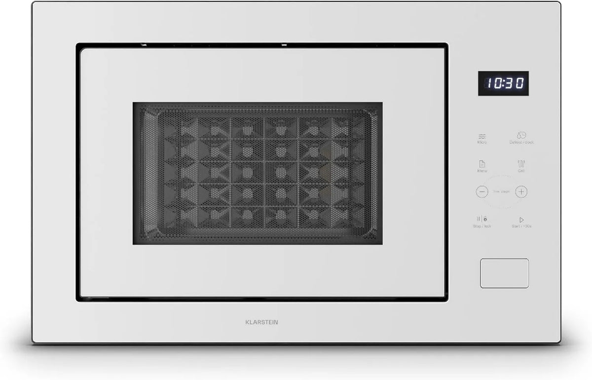KLARSTEIN kuchenka mikrofalowa, 31, 5 cm, 25 l, 850 / 1200 W, 8 programów, dotyk, do zabudowy, grill, stal nierdzewna, biały, 1200 W Grill