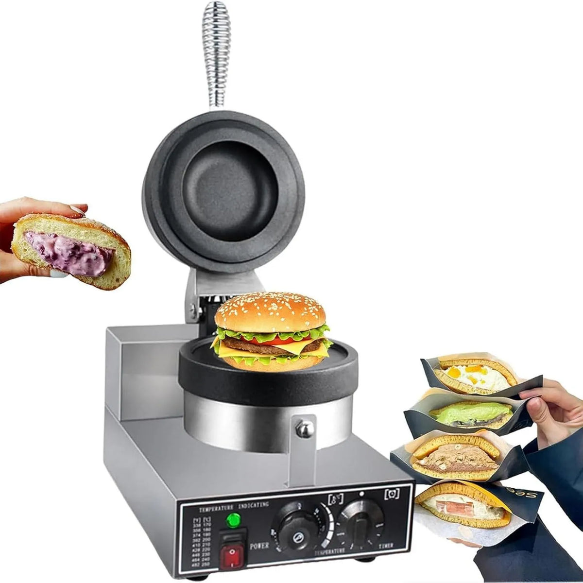 CGLYYDS gofrownica / opiekacz, Hamburger maszyna, Gaufres maszyna, Prasa, 1200 W, 50 do 300°C, Profesjonalne, 2 strefy temperatur
