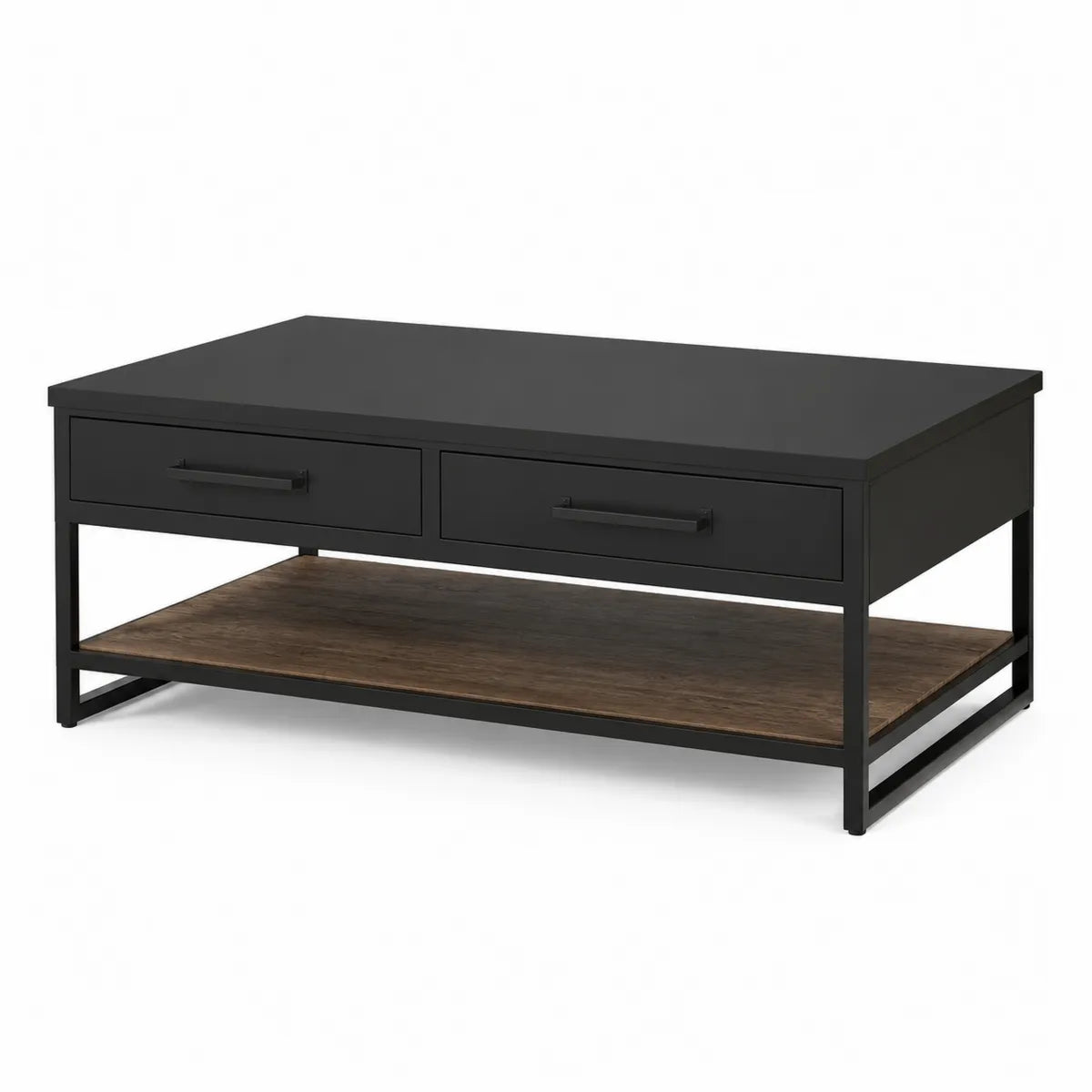 Stolik kawowy prostokątny czarny stal MDF i drewno 110 cm