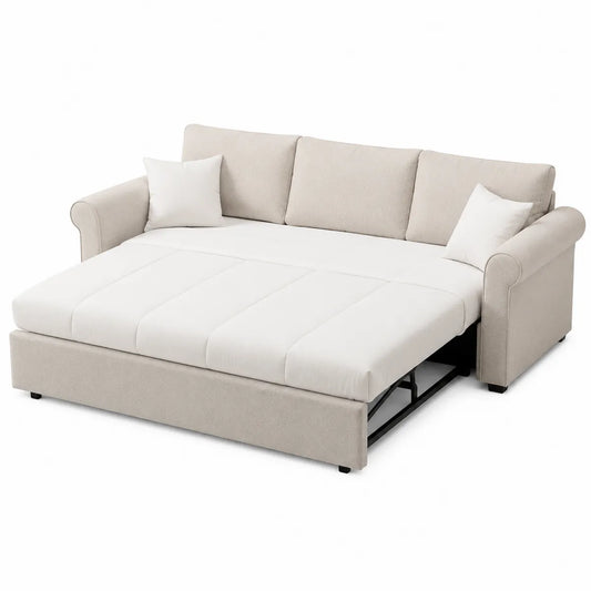 Sofa rozkładana materiałowa beżowa 220 cm