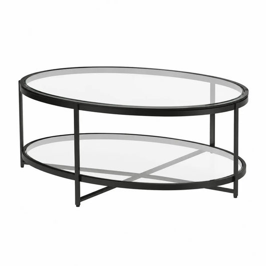Owalny stolik kawowy z metalu i szkła hartowanego 110x60x45 cm