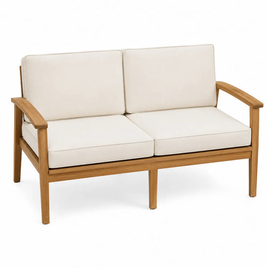 Sofa ogrodowa drewniana 2-osobowa beżowa
