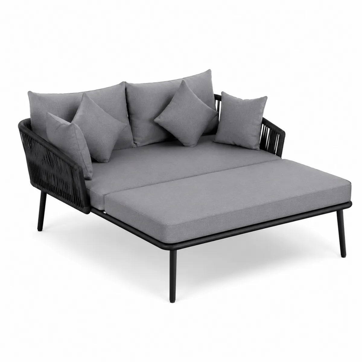 Ogrodowa leżanka aluminiowa z poduszkami szarymi 200x140x80 cm
