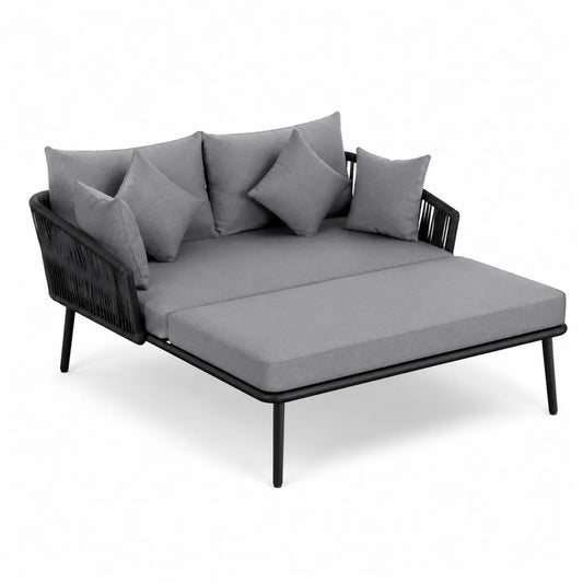 Ogrodowa leżanka aluminiowa z poduszkami szarymi 200x140x80 cm