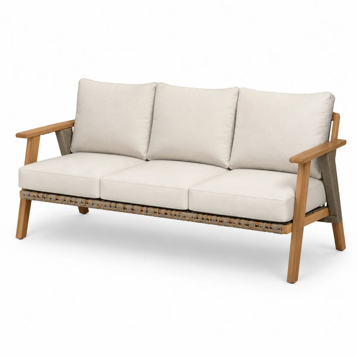 Sofa drewniana 3-osobowa z teaku i poliestru
