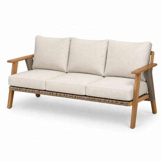 Sofa drewniana 3-osobowa z teaku i poliestru