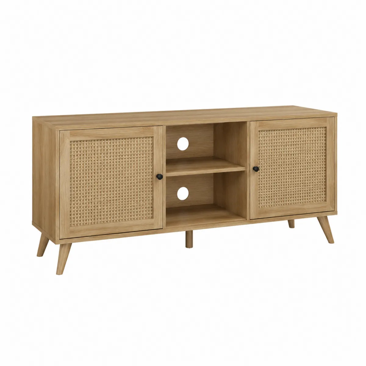 Drewniana szafka RTV z rattanową plecionką 120x40x50cm