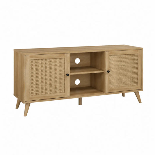Drewniana szafka RTV z rattanową plecionką 120x40x50cm