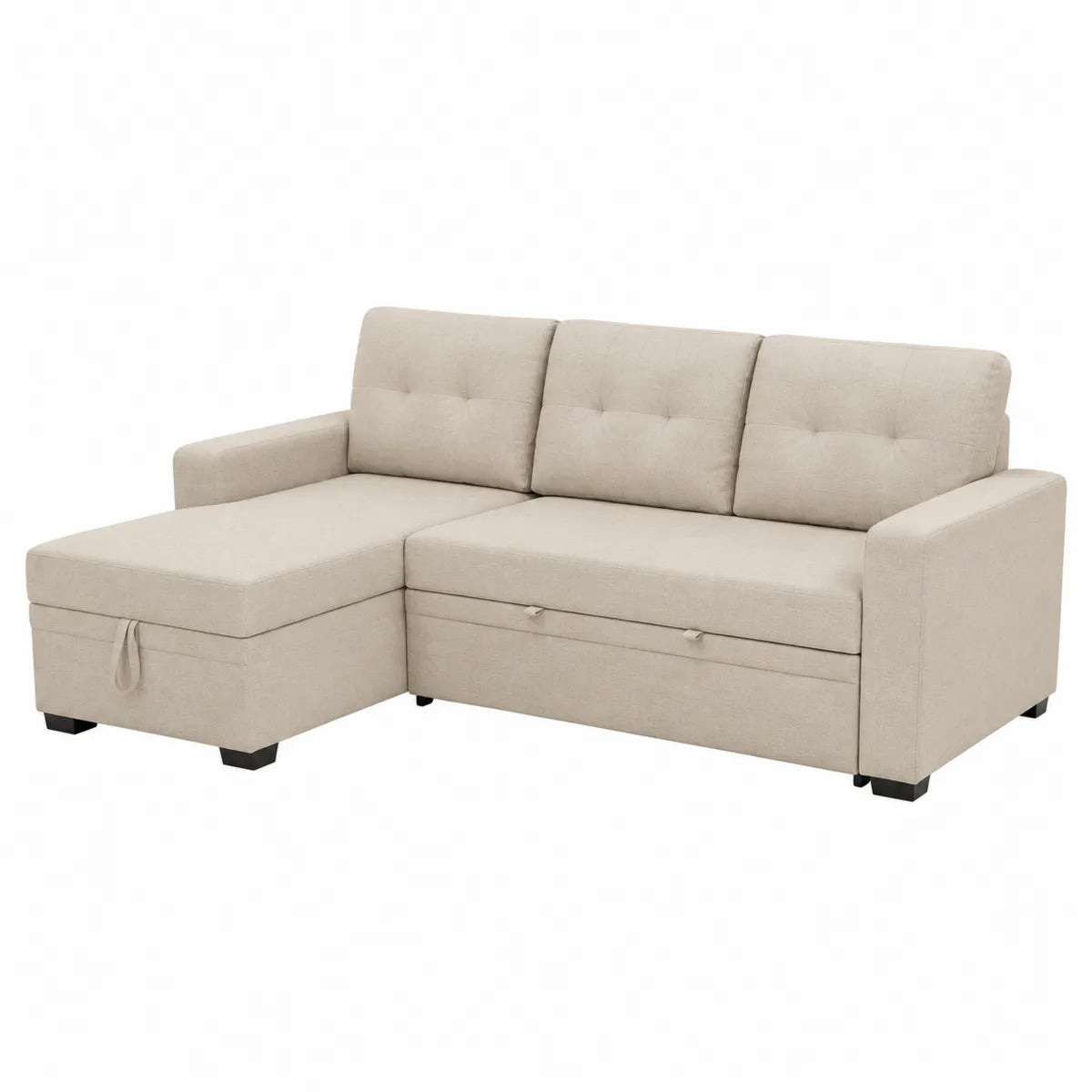 Sofa narożna z tkaniny poliestrowej beżowej 250x160x90 cm