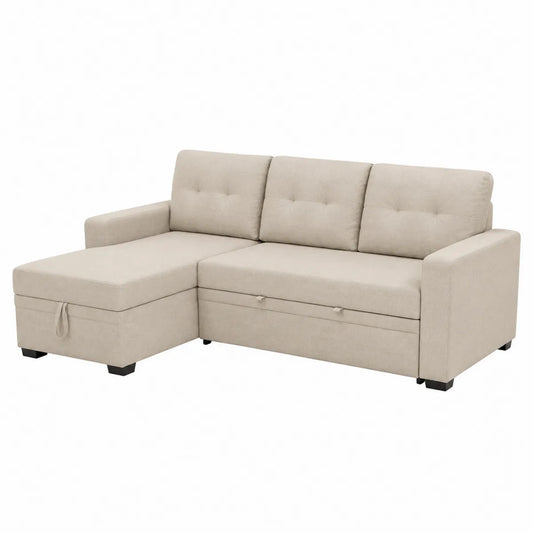 Sofa narożna z tkaniny poliestrowej beżowej 250x160x90 cm