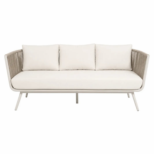 Sofa ogrodowa trzyosobowa beżowa aluminium sznurek syntetyczny poliester