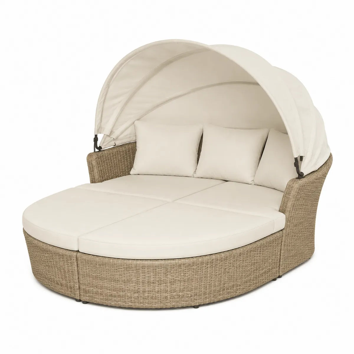 Owalna sofa z baldachimem z technorattanu kremowa 180 cm
