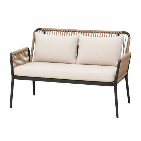 Dwuosobowa sofa ogrodowa z metalową ramą i plecionym sznurkiem
