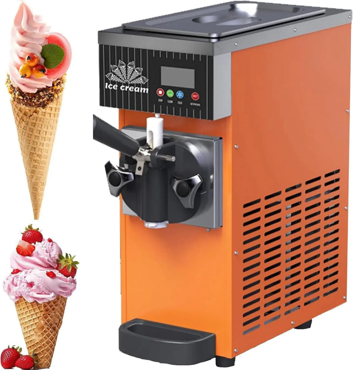 MLYYYDSS, kostkarka do lodu, lodu i sorbetu, 5 kg, ciasto, LCD ekran, profesjonalny, restauracja, dla restauracji i pasty pomarańczowy