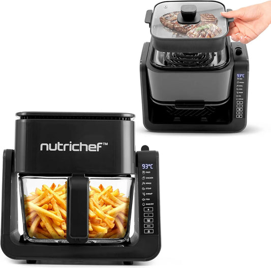 NutriChef frytkownica beztłuszczowa, 4 l, 1500 W, 8 programów, grill, czarny, 1.2 l
