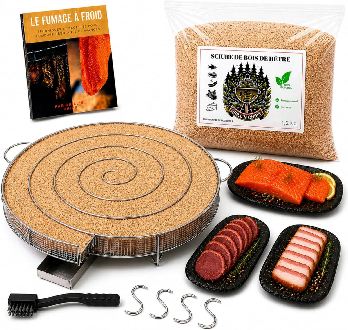 Grill'n Chips, 10-12h Generator, Szczotka, 30 cm, 1, 2 kg, drewno