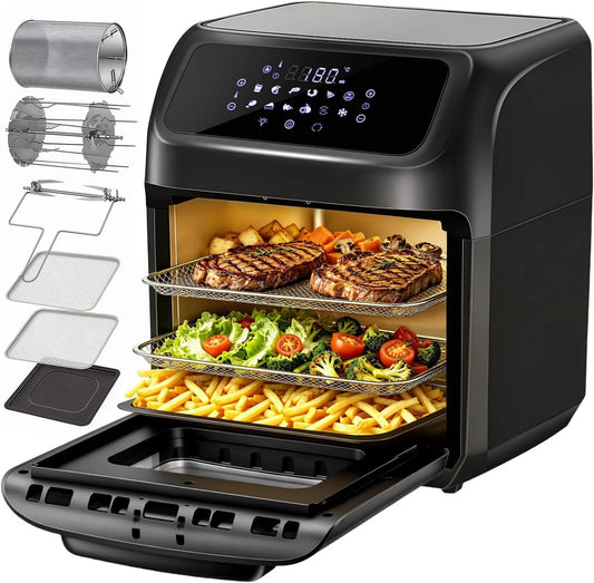 LLIVEKIT frytkownica beztłuszczowa, 12 l, 1800 W, 12 programów, kompaktowy, 12 l gorące powietrze Fry, 7 Akcesoria Sorty, Grill, 12 Funkcje, Mini Cztery