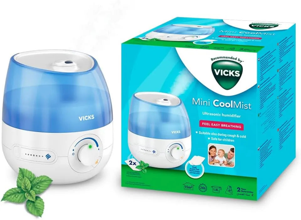 Vicks, Mini ultradźwiękowy nawilżacz chłodny Mist, 1, 8 l, 15 m, duży zbiornik