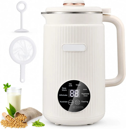 Generic spieniacz do mleka, 9- in-1 Maszyna do mleka, maszyny do mleka roślinnego i mleka orzechowego, 1.2 l, dotyk, minutnik, heat- reserving, biały, dla mleka migdałowego 9-en-1