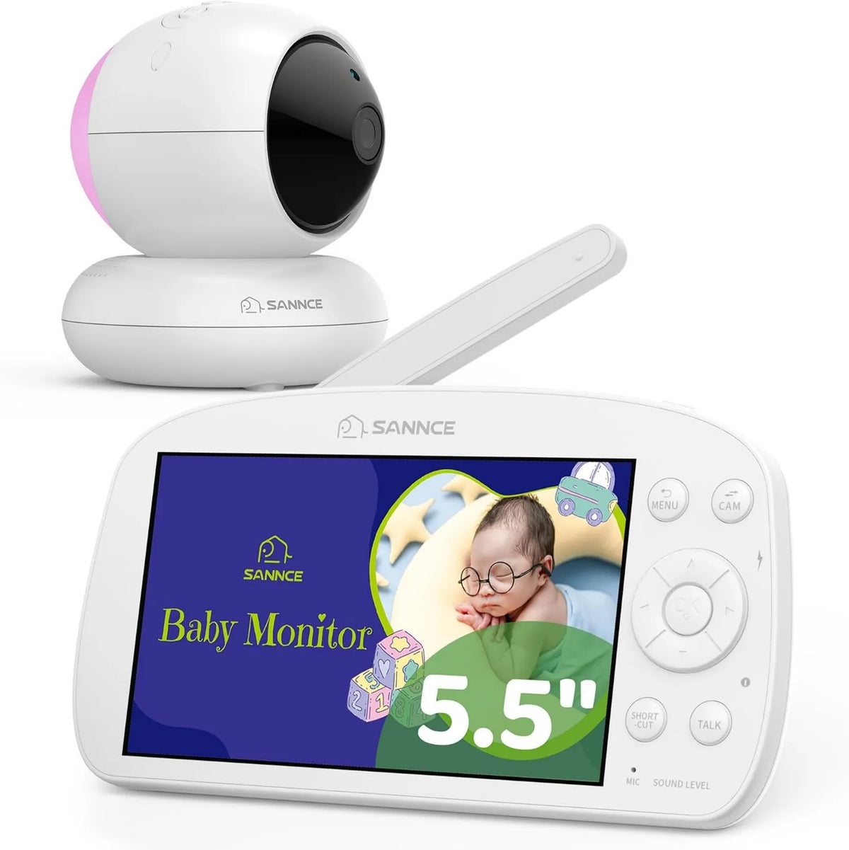 SANNCE, 720P 1080P Babyphone, Bateria, kamera, monitor wideo dla dzieci, 2 strefy temperatury, SANNCCE
