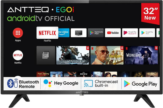 Antteq telewizor, Google AG32H3 Smart TV, 32 cali, TV, HDR, potrójny tuner DVB- T2, S2, dźwięk Dolby, WiFi, Bluetooth, HDR10, Dolby Audio, 80 cm, Google Play DVB-T2