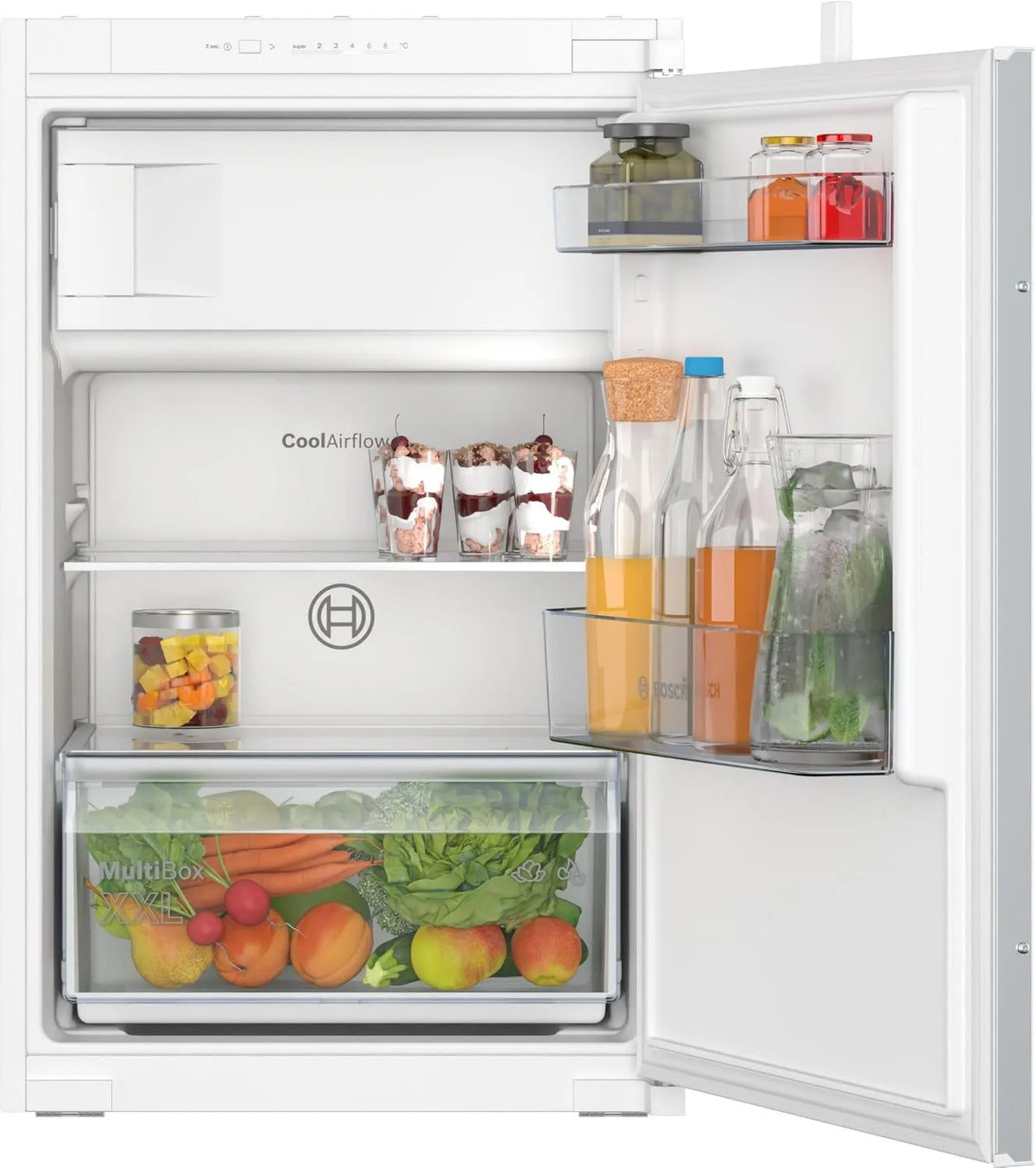 Bosch lodówka, KIL2NSE0, 104 l, 88 x 56 cm, Oświetlenie LED, Seria 2, zintegrowane, Fajny przepływ powietrza, drzwi alarmowe otwarte KIL22NSE0