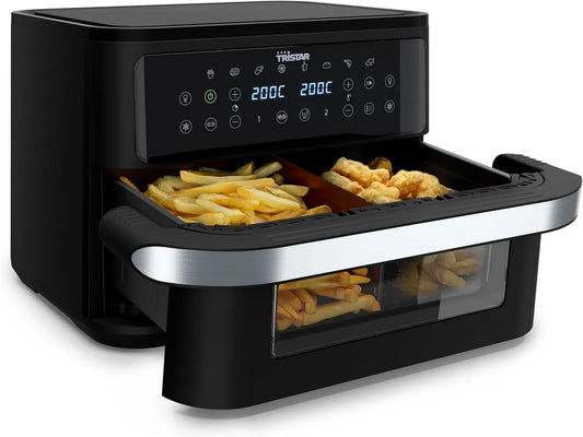 Tristar frytkownica beztłuszczowa, Ekran cyfrowy EN- 9432, Oil Free Frymaker Dualzone Flex, do automatycznego zatrzymania, 10 l, 2800 W, 8 Programów, Bezpłatny olej Gotowanie, Powłoka FR-9432