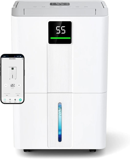 JUMMICO osuszacz powietrza, Denawidator, 5.5 l, 30 l / Day, zegar, Wi-Fi, duży zbiornik, dekoracja salonu, tłumik, apartament, 2 prędkości 30 l/Jour