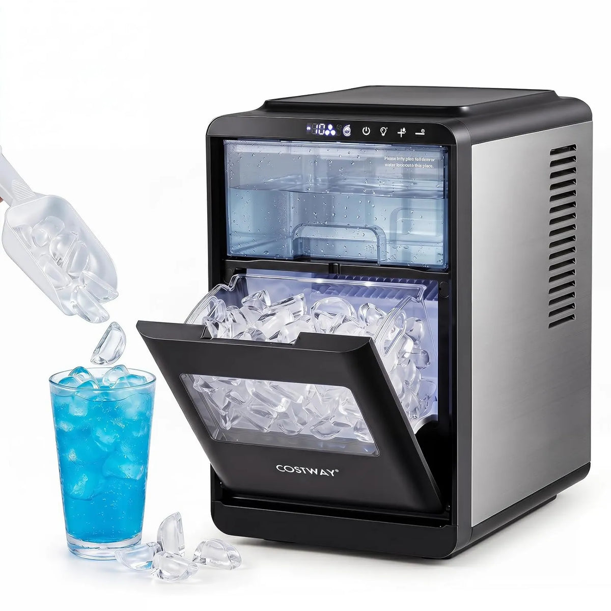 COSTWAY kostkarka do lodu, 12 kg / 24h, przenośne, licznik, 16 Cubes Crescent w 15 Min, Przenośny Icemaker z 11 Regulowanymi Grubościami 12 kg/24h