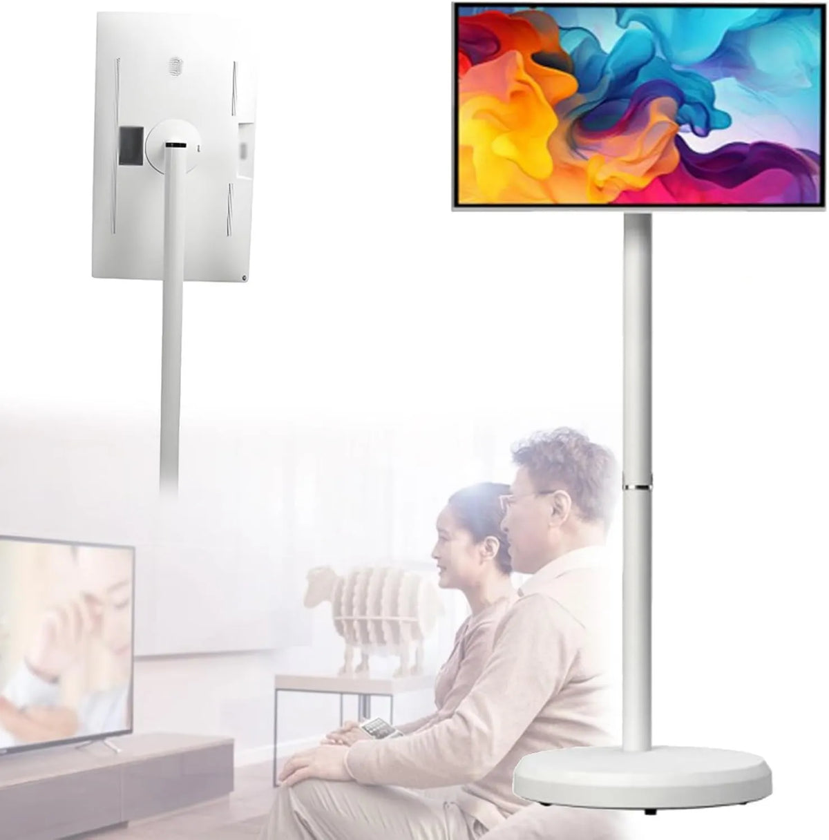 64GB telewizor Smart TV, 60 Hz, 6000 mAh, sterowanie dotykowe, Telewizor na kółkach, przenośny telewizor FHD z systemem Android, pełnym obrotem 4GB+