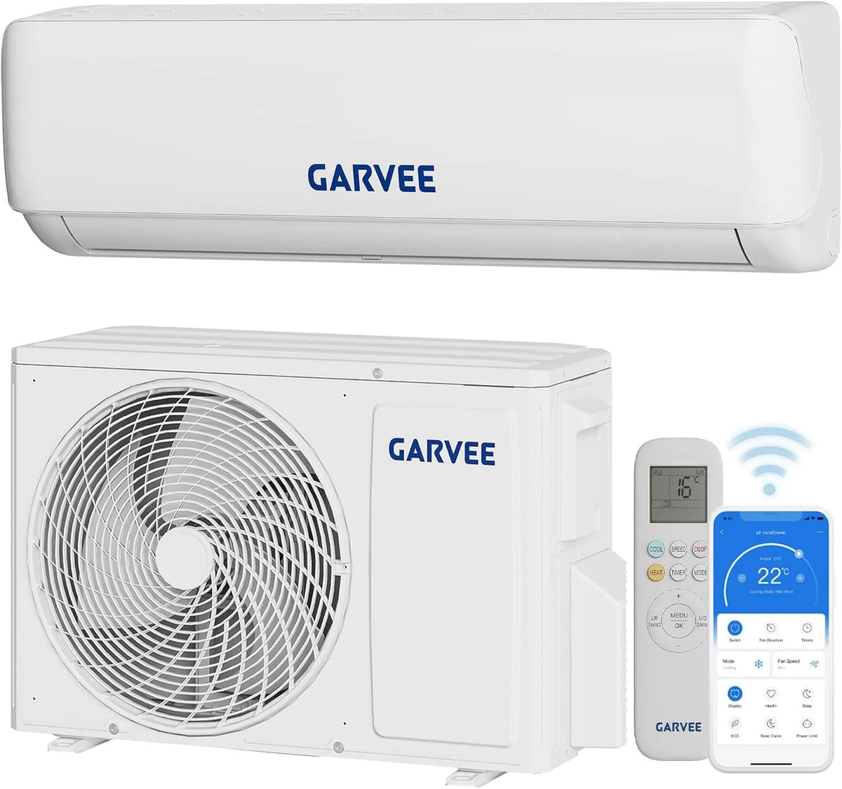 GarveeMore klimatyzator split, R32 Klimatyzator, instalacja ścienna, licznik czasu, WiFi, Inwerter, tłumik, WiFi / APP