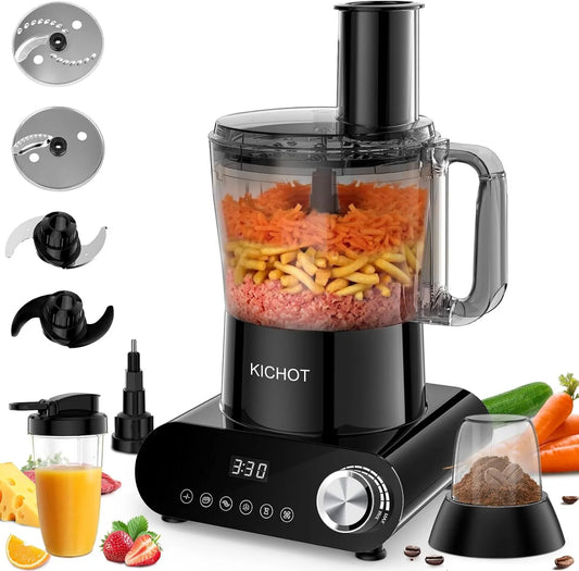 KICHOT robot kuchenny, 2, 5 l, 1500 W, ciasto, czarny, Przetwornik żywności 1500 W z dużą rurką podającą