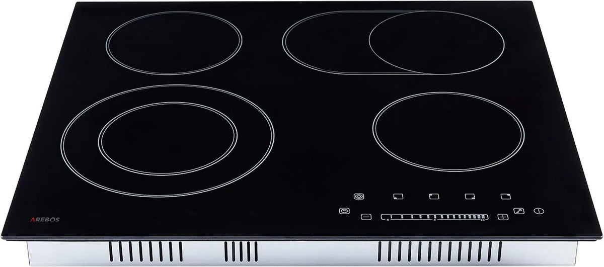 AREBOS płyta grzewcza, Płyta ze szkła ceramicznego, 59 cm, 6600 W, dotyk, zamek, elektryczny stół do gotowania, Czujnik dotykowy, 4 pola grzewcze, ochrona przed przegrzaniem