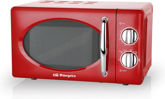 Orbegozo, kuchenka mikrofalowa, 20 l, 700 W, MI2020, licznik, czerwony, zegar do 30 min, 6 poziomów operacyjnych, stal, model vintage