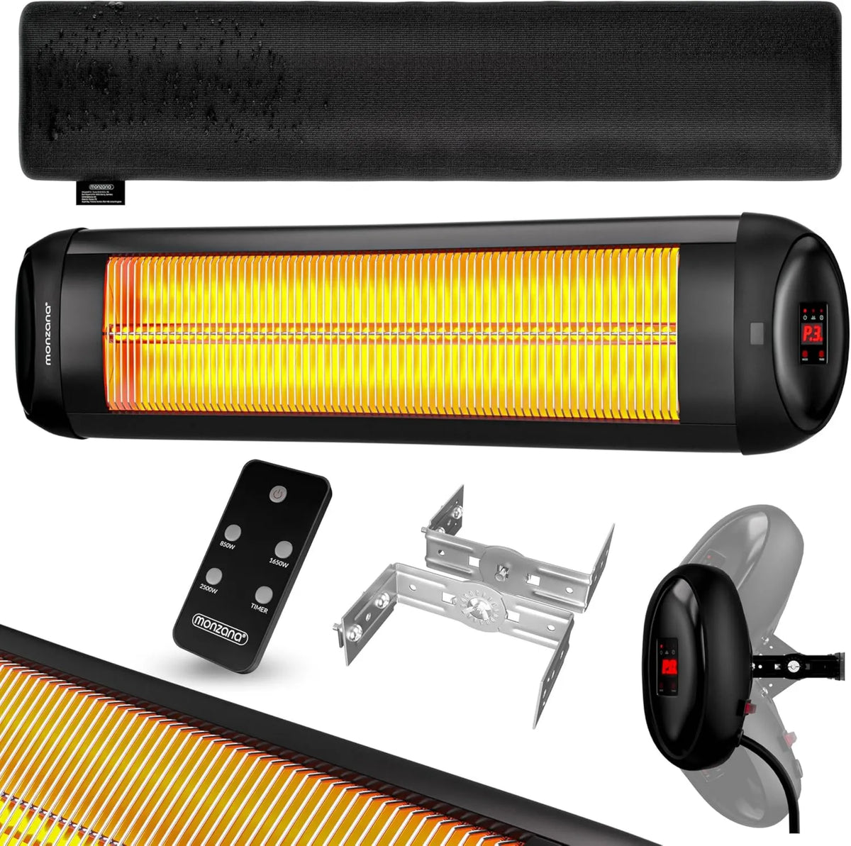 Monzana, MZH2501 grzejnik elektryczny 24h, 2500 W, na zewnątrz, licznik, 3 poziomów, czarny