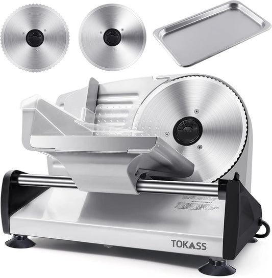 TOKASS krajalnica, 0- 15 mm Silnik, do mięsa, 19 cm, 200 W, 15 mm, ciche, wyjmowane, stal nierdzewna, do warzyw z Chlebem Jambon 0-15 mm