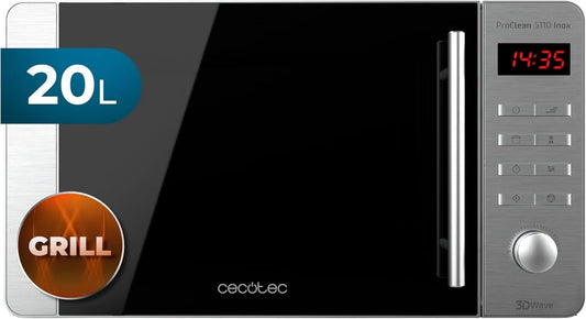 Cecotec, Ready2Clean 3DWave kuchenka mikrofalowa, 20 l, 700 / 800 W, 8 programów, licznik czasu, grill, stal nierdzewna, mikrofalówka, LED ekran, 5 poziomów