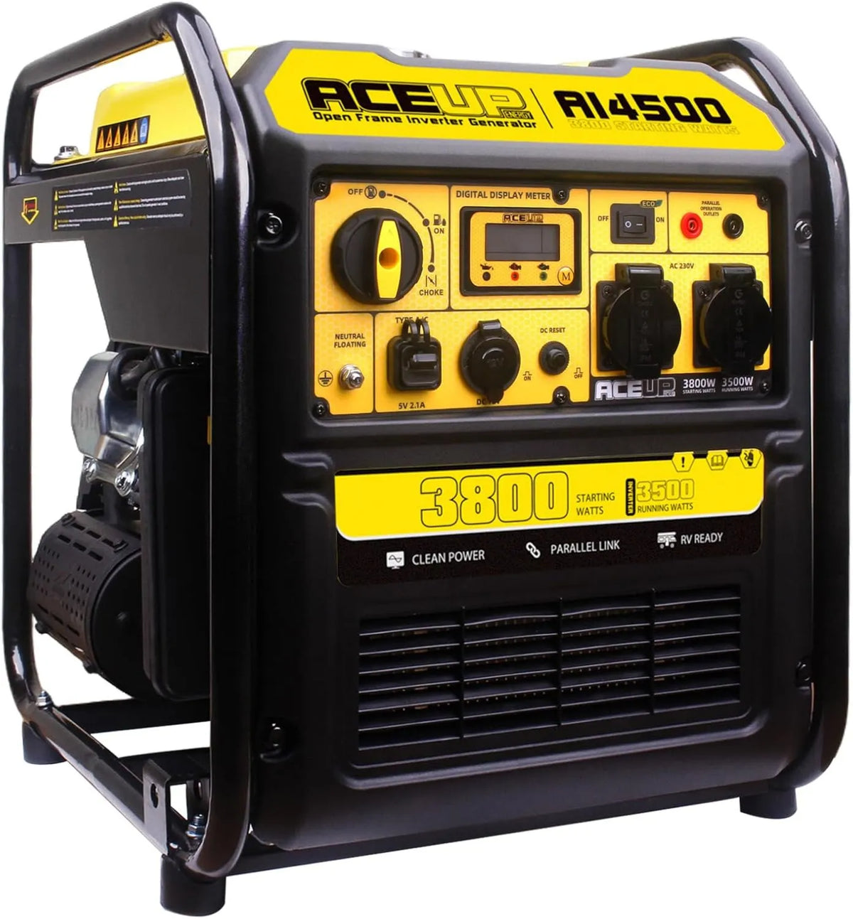 Generator prądu, 3800 W, 230 V, Aceup Energy Inwerterowy generator prądu 3800 W, awaryjny agregat prądotwórczy, generator prądu z gniazdami 230 V 12 V
