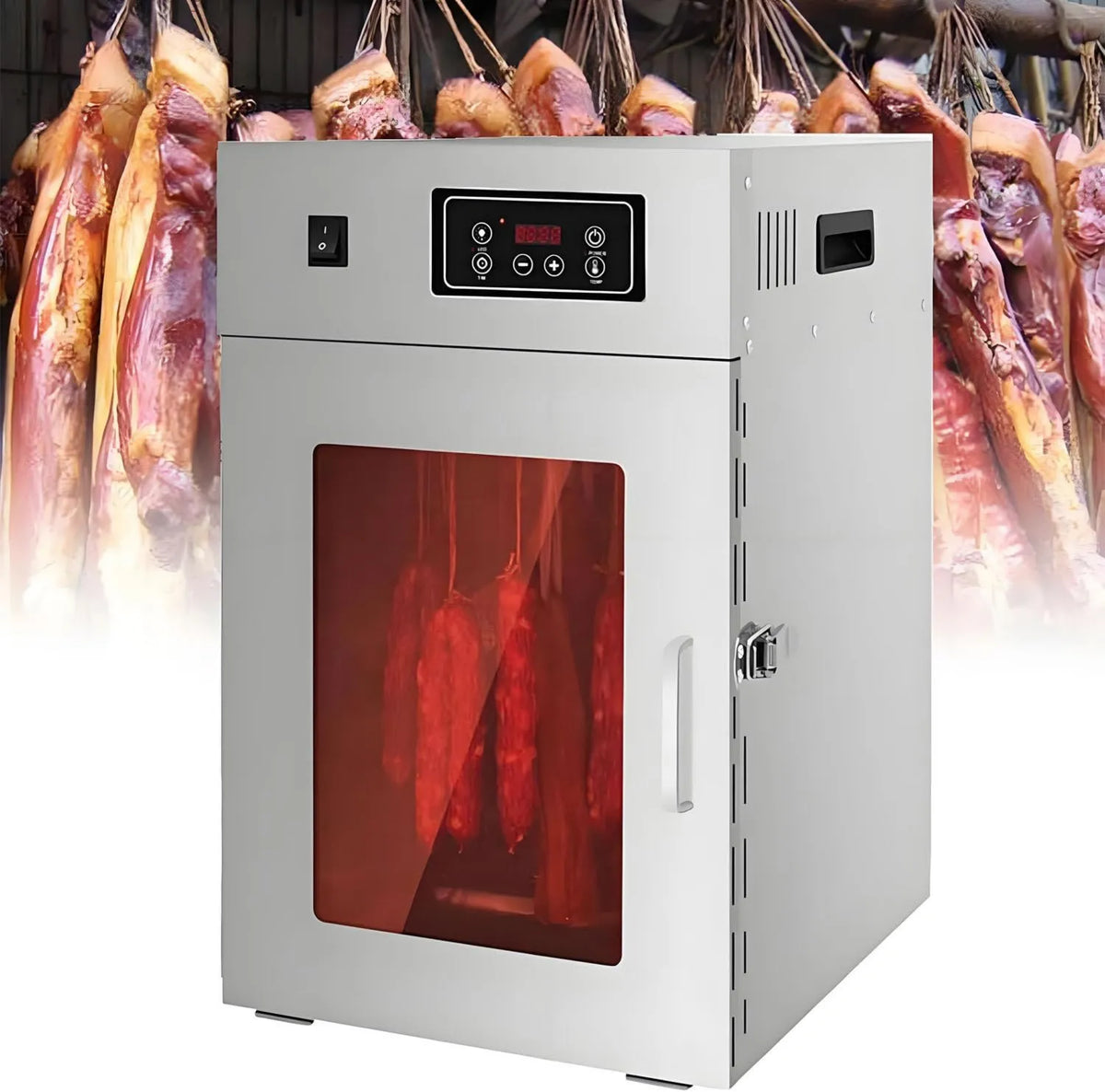 Elektryczna obrotowa suszarka do mięsa 800 W, stal nierdzewna, timer, suszarka do żywności z regulacją temperatury 30–90°C i cyfrowym timerem