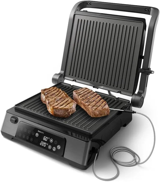 PHILIPS grill elektryczny, HD6307 / 70 Grill, stół, 2000 W, płyta IPS, 2 strefy temperatur, 8 poziomów, czarny HD6307/70