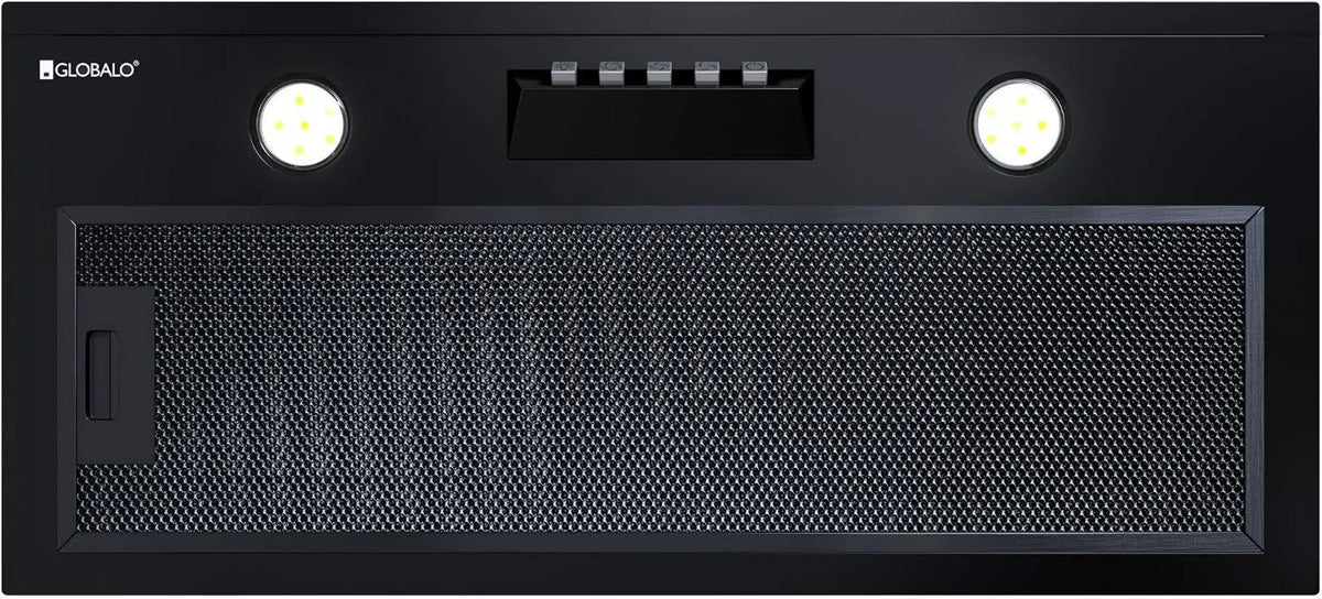 GLOBALO okap kuchenny, 60 cm, oświetlenie LED, powtarzalne, ciche, czarne, filtr smarowy malowany stalą Nowimo 60, cichy