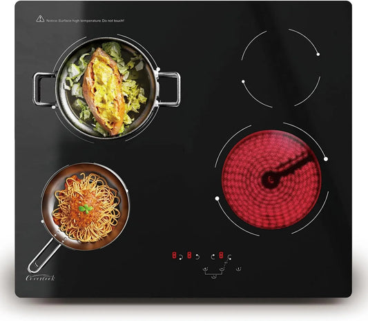 Płyta ceramiczna, 6000 W, 60 cm, 9 poziomów, sterowanie dotykowe, COVERCOOK Płyta witroceramiczna z 4 palnikami, elektryczna płyta grzewcza 60 cm