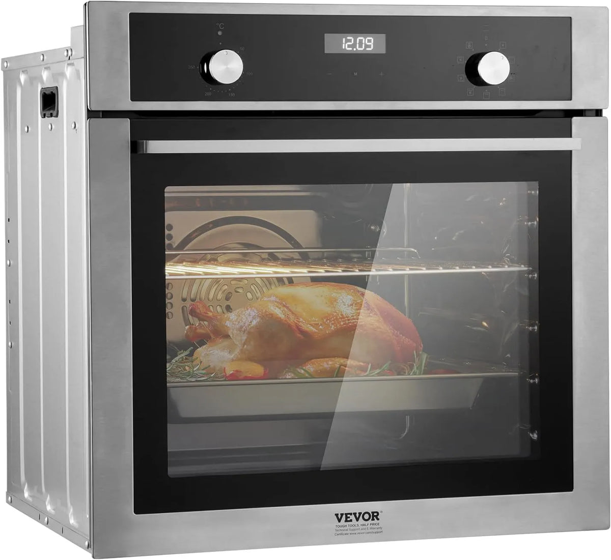 VEVOR piekarnik do zabudowy, piekarnik elektryczny, 59, 5 cm, 76 l, 3550 W, 9 programów, do zabudowy, montaż ścienny, grill, z 9 Funkcje gotowania, Szybkie do