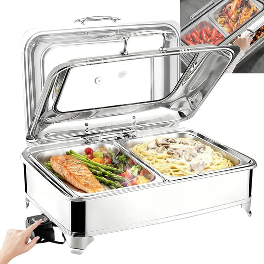 Aocay, Bufet płyta grzewcza, 9 l, restauracja, 2 strefy temperatur, stal nierdzewna, 2 Pasty, 9 l Chafing Dish elektryczny buffet, Elektryczne ogrzewanie mieszkań