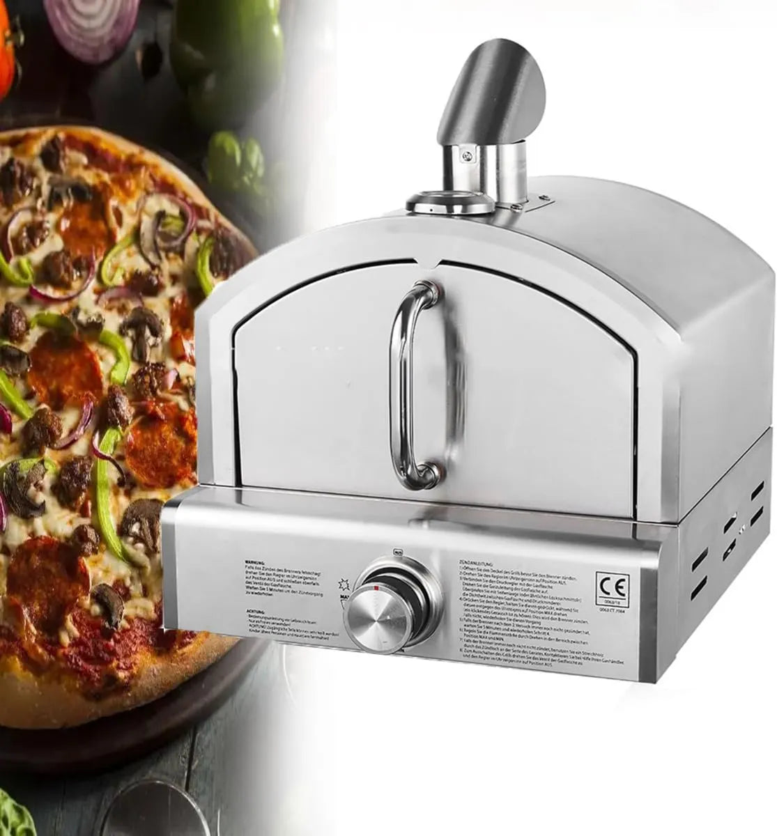 Generic, Elektryczny piekarnik do pizzy, 30, 5 cm, przenośny, zewnętrzny, kamienny i regulowany wąż, regulowany regulator temperatury, palnik
